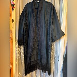 Elegant Black Kimono with Fringe